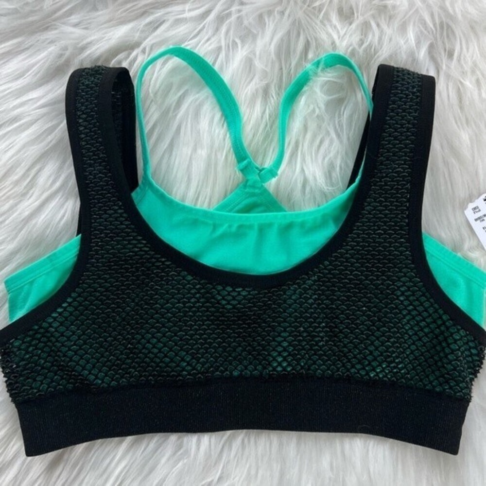 NWT Aeropostale Live Love Dream Black mesh overlay Teal Sports Bra Bralette M